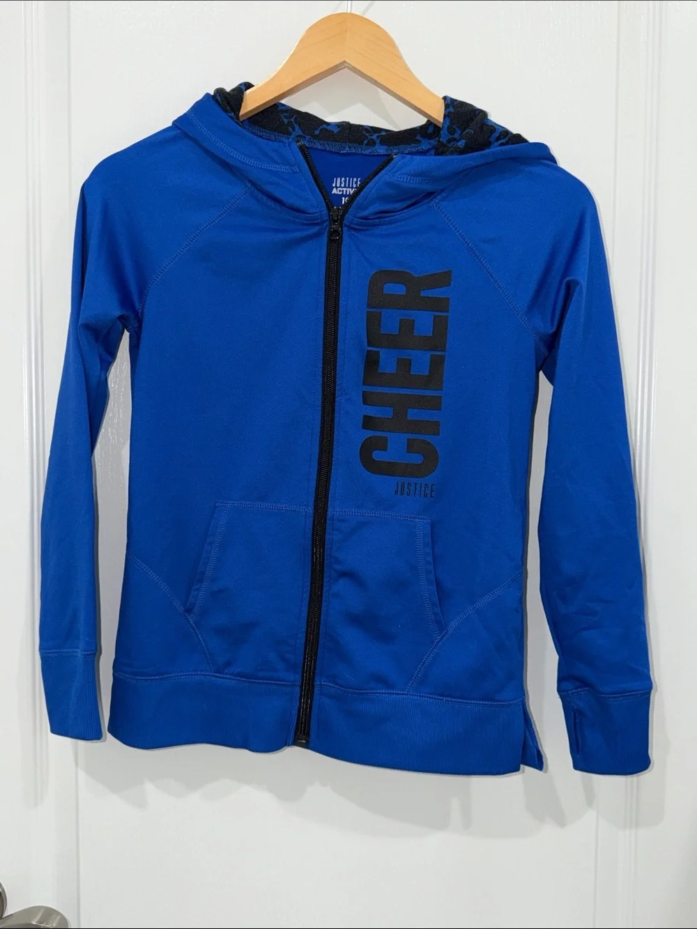 Justice Girls Royal Blue Zip-Up Hoodie with CHEER Graphic size 10